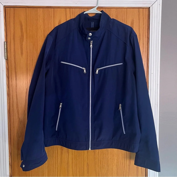 Banana Republic Navy Blue Windbreaker Jacket Coat Silver Hardware XL Preppy - Picture 10 of 10